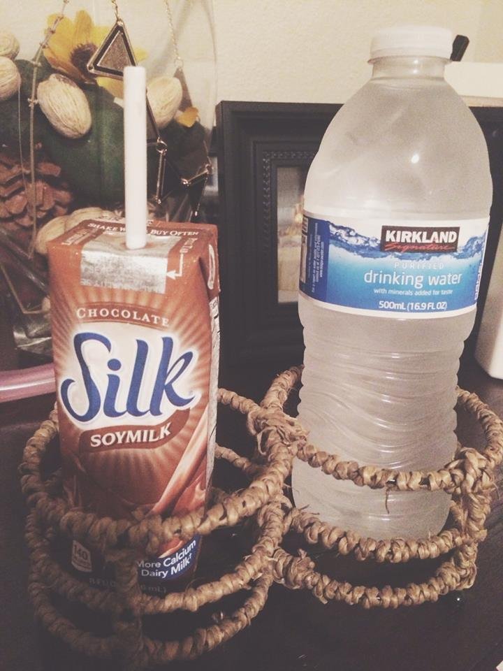 drinks soymilk and water