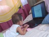 hi, cute, baby, busy, laptop