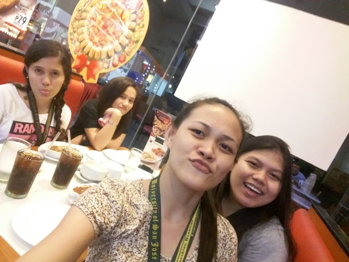 with friends, at pizza hut