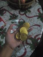 gold coins, chocolate