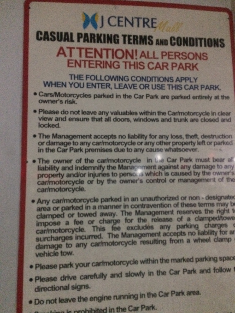 car park rules, basement jmall