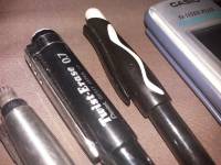 Pensil, eraser, calculator, scissors, ruler, highlight pen, marker
