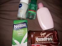 Personal hygiene and foods, fresh milk, quadros, nivea, alcohol, lotion