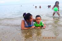 mother, son, beach