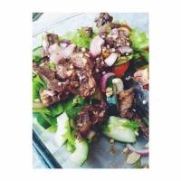 herb crusted halibut, fresh green salad