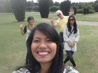 Enjoying the sunny day with wacky poses, Clumber Park, Nottingham, England, UK