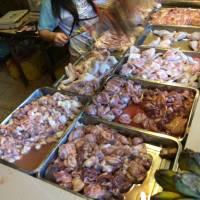 Meat for sale, chicken, pork, liver, gizard, at the mercado