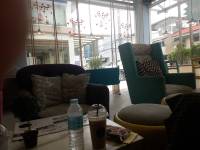 @cafe caw , with groupmates, blueberry cheesecake , milkshake