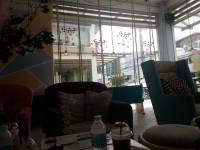 @cafe caw , with groupmates, blueberry cheesecake , milkshake
