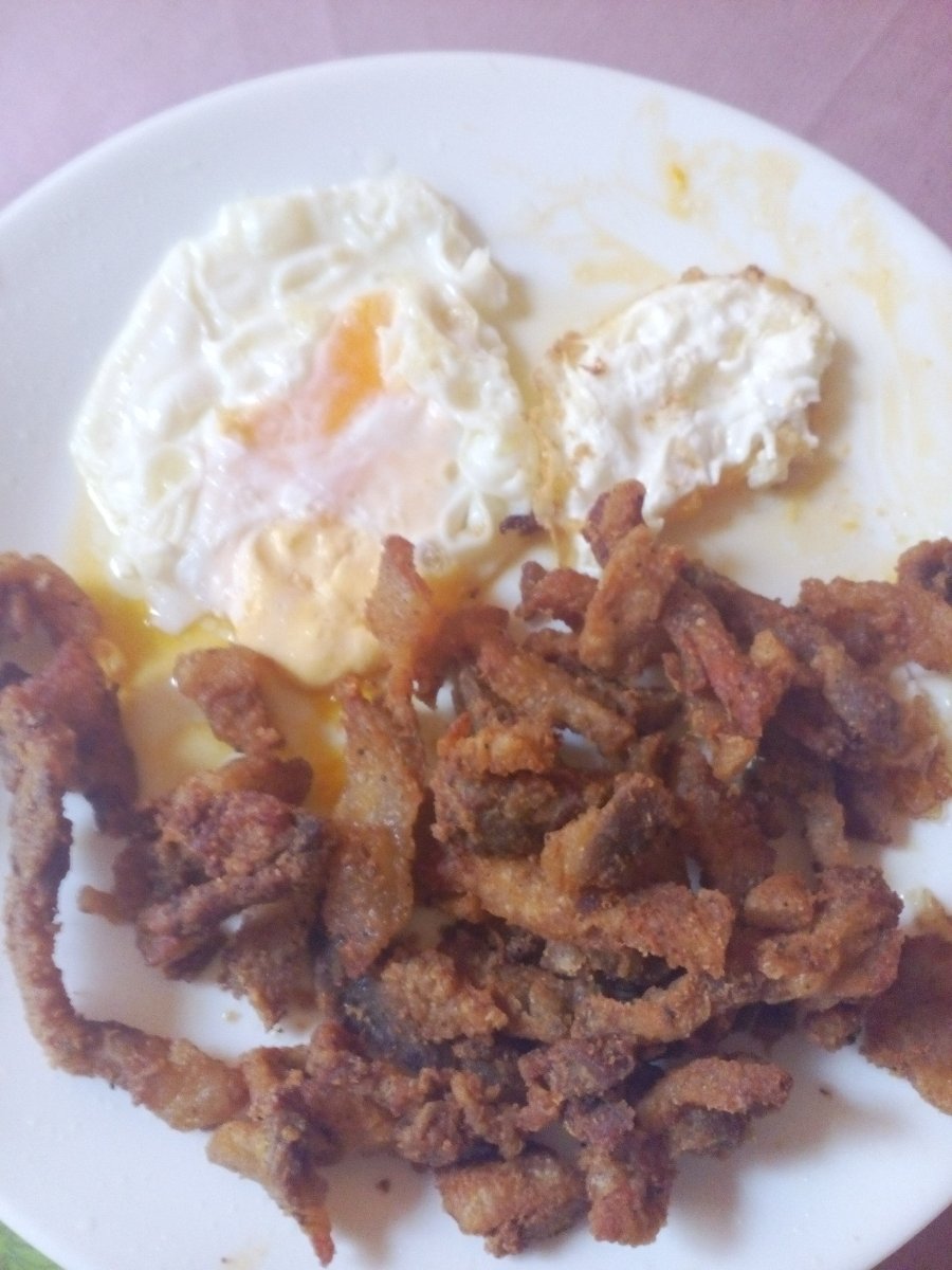 egg, porkstrips, yum