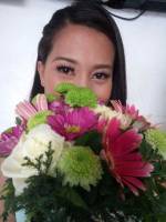 Selfie with the boquet of flowers