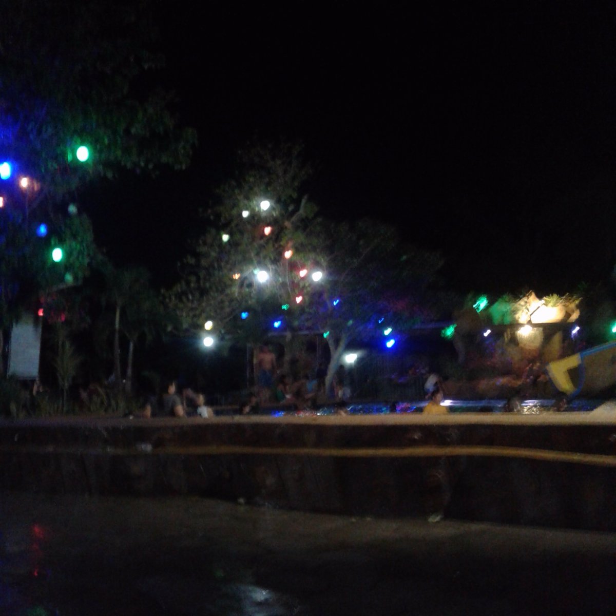blurry, pool, resort, lights, dark, view