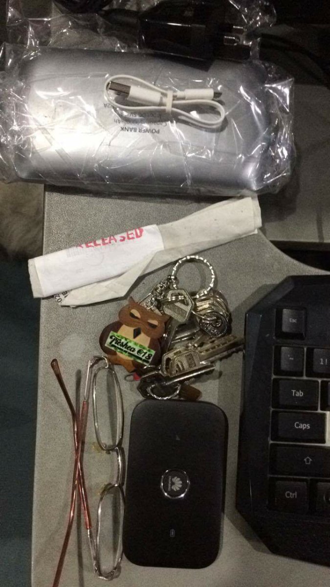 keys, glasses, powerbank