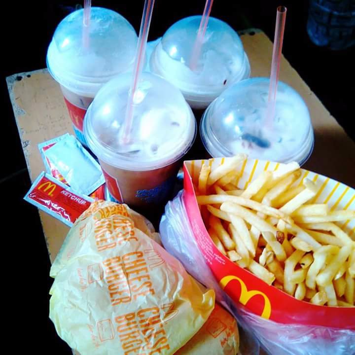 bff fries, burger, float