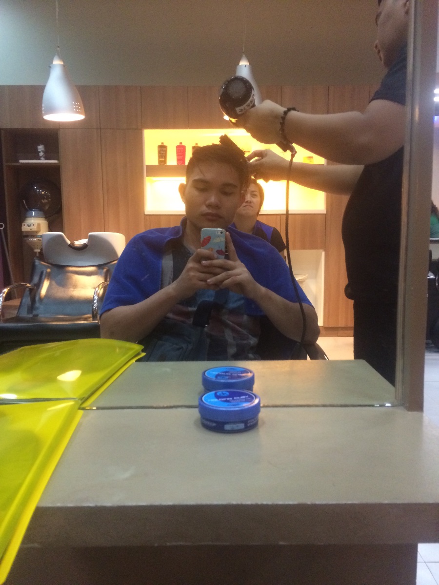 blowing my hair til it dries, at david salon