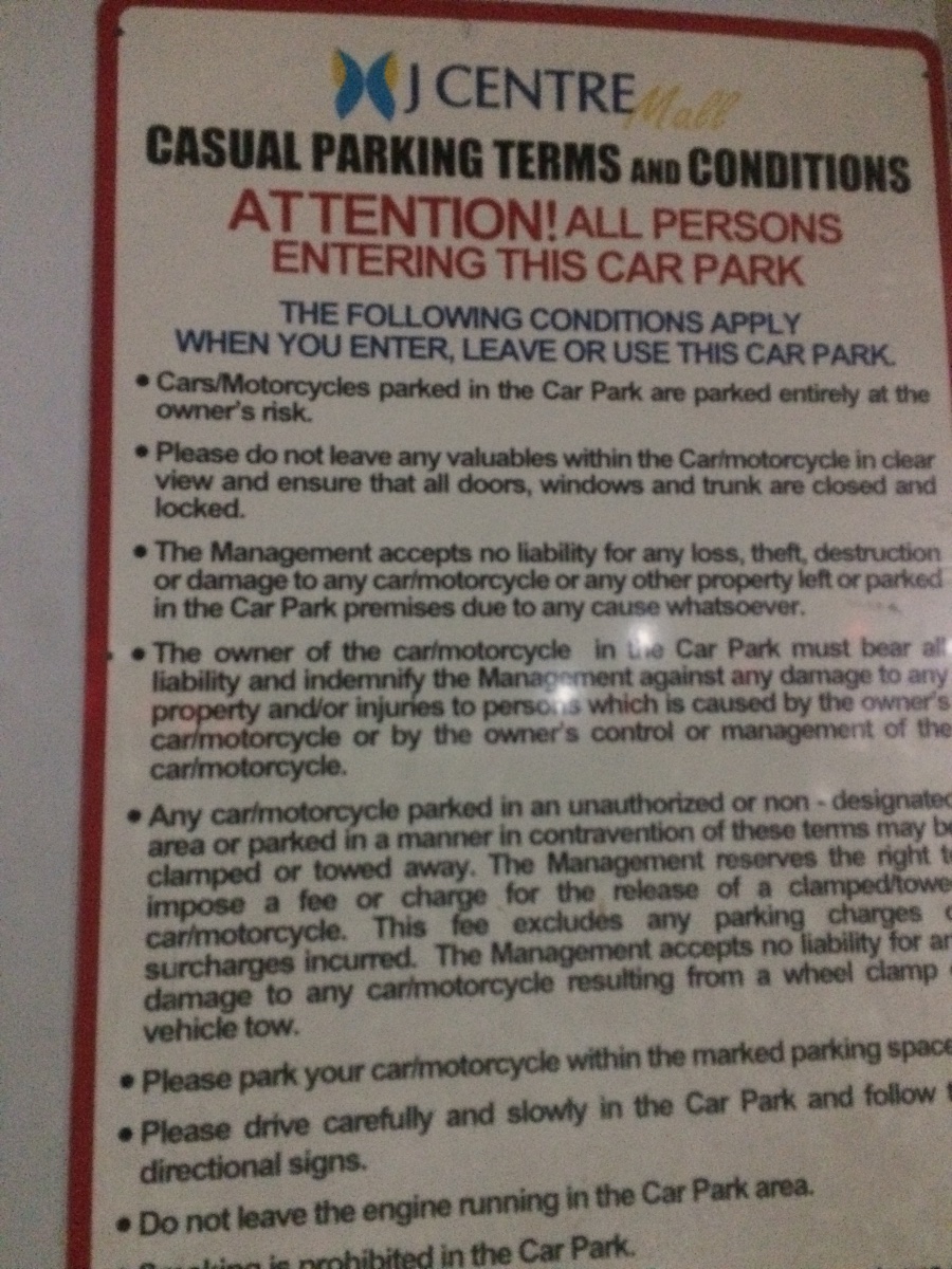 car park rules, basement jmall