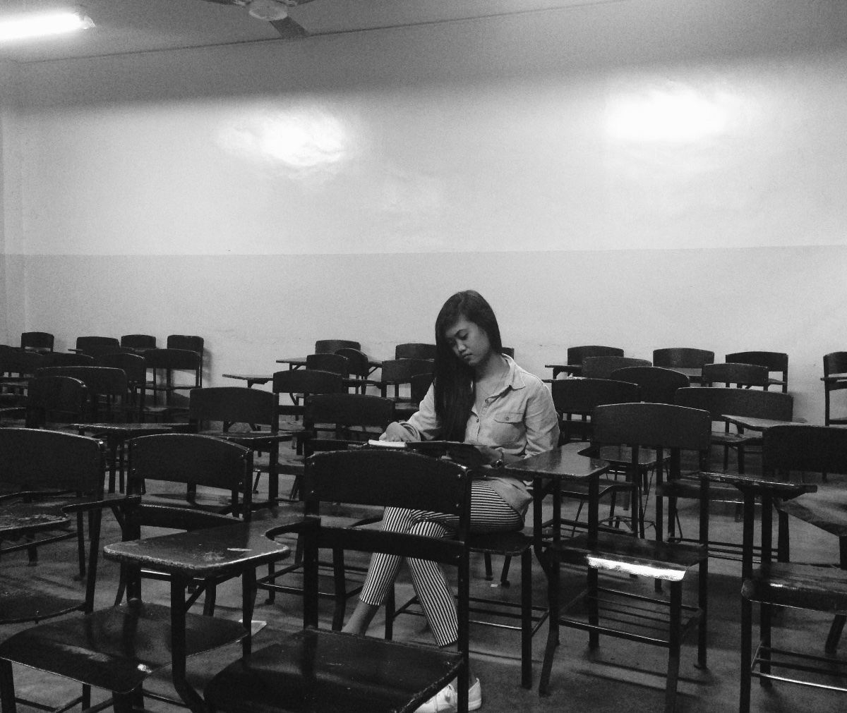 Black and white, pretty, lady, sitting