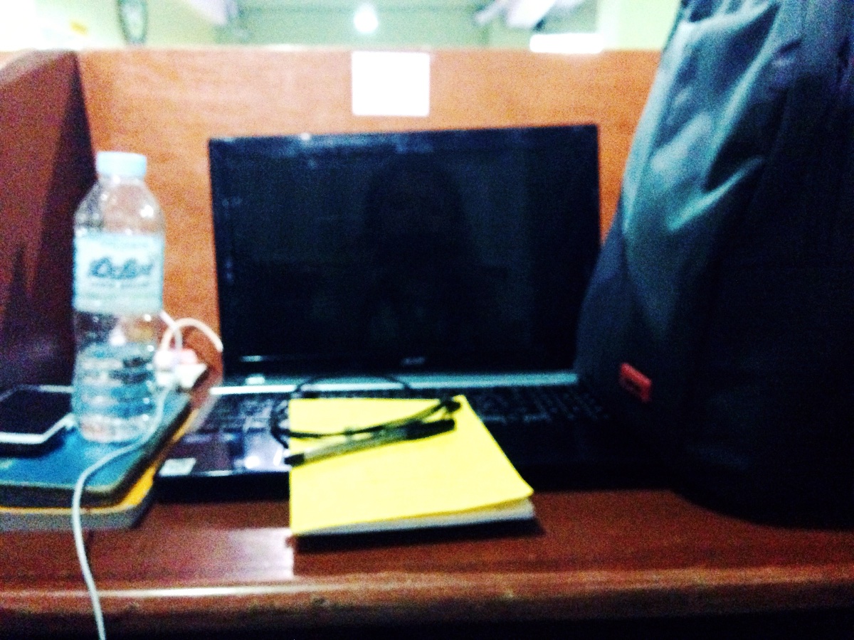 My stuffs, school stuffs, bag, laptop, notebook, ballpen, bottled water