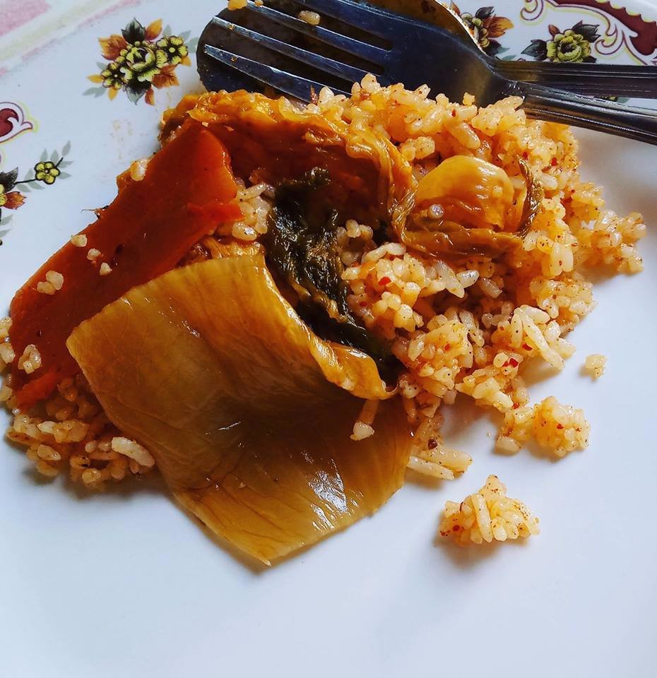 kimchi plus rice and hipon hmm experimenting