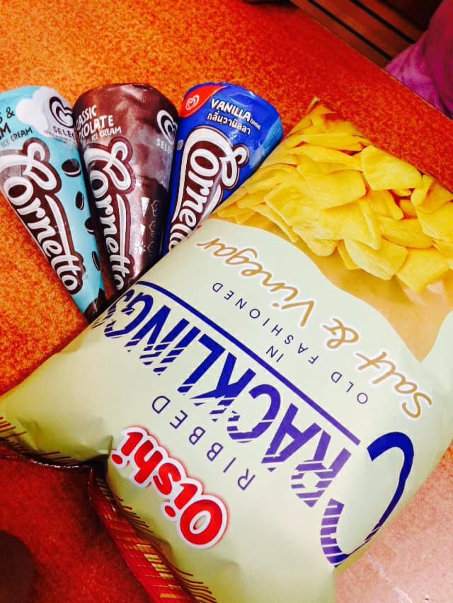 oishi, cracklings, cornetto, icecream, cousins, date