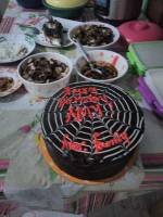 simple, birthday, celebration, lots of foods, different kinds, rice, heavy meal, dinner time, love it, happiness, overload