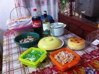 simple, birthday, celebration, lots of foods, different kinds, rice, heavy meal, dinner time, love it, happiness, overload