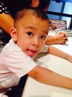 so cute baby gaven tongue out haha white shirt cutie lil handsome