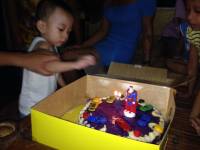 ube, birthday, cake, with, cars, yellow, blue, red, green