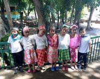 celebrating, buwan ng wika, with, friends, classmates, and, pretty, teacher