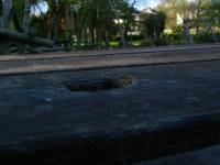table, park, wood, hole