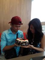 red ribbon cake for my birthday