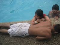 Pool party, eating time