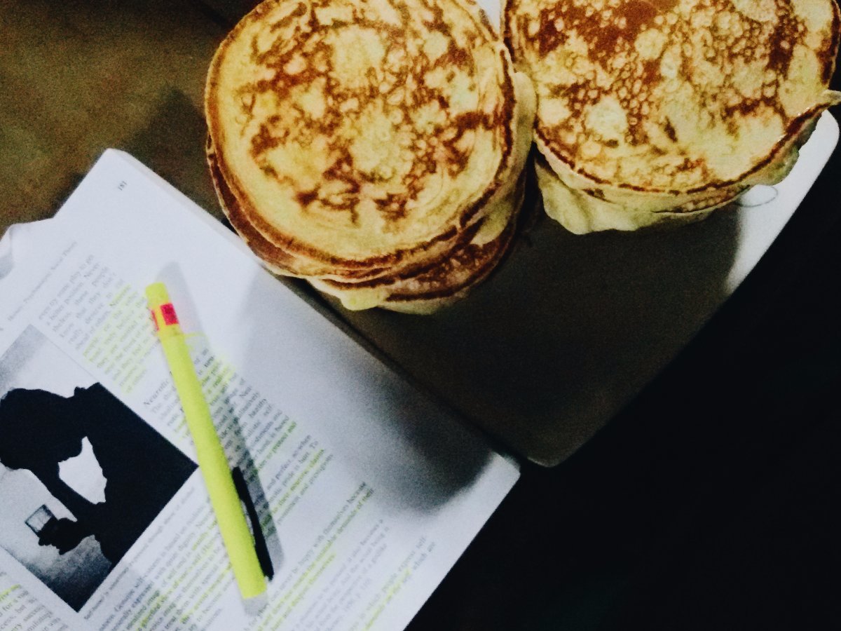 studying with lots of pancakes
