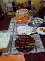 barbeque party, leche flan, salad, spag, icecream
