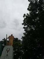 Statue, leaves, trees, green, sky, cloudy