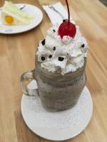 Sweets, frapucinno, ice blended, cookies and cream, whip cream, cherry, on top