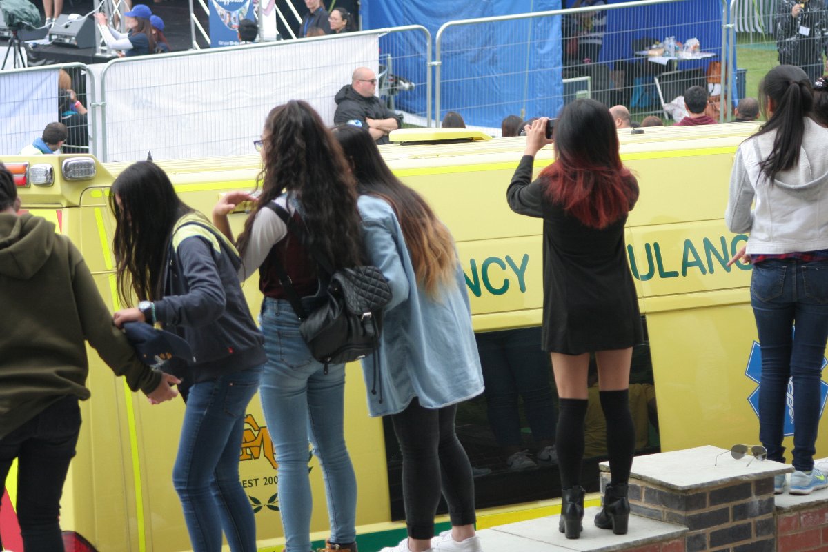 Got a good view of 4th Impact girls X Factor singers, Yorkshire Barrio Fiesta, Ripon, UK 2016