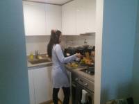 wife busy making breakfast, self serviced apartments, down london for a few days, going to natural history museum later