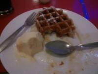 hmm desert, waffles with maple syrup and ice cream, guilty pleasures but then I dont normally have to work on Saturdays
