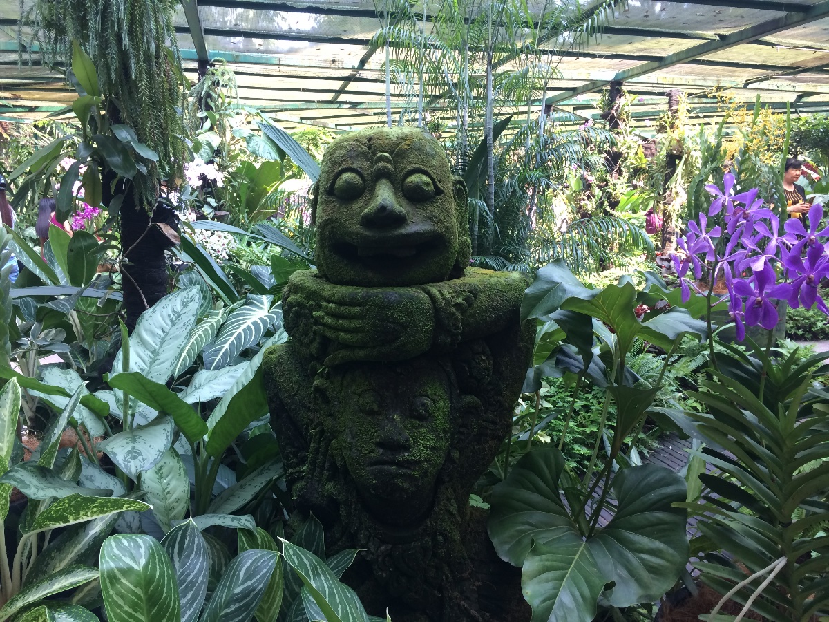 statue, orchids