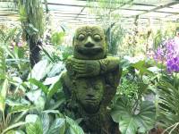 funny looking statue, orchids