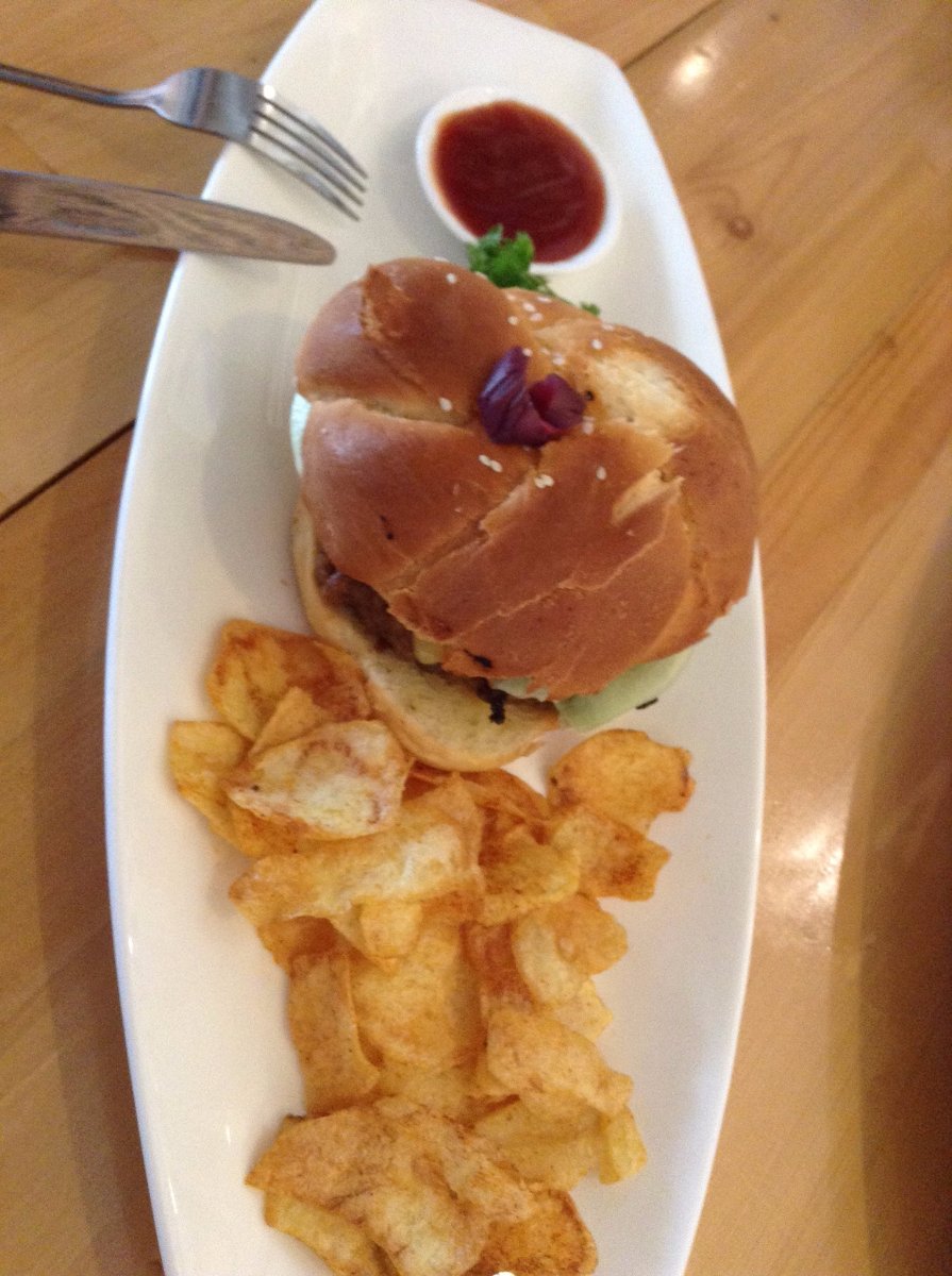 burger with potato fries