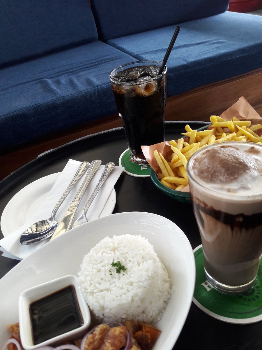 Food love, fries and deep fried adobo