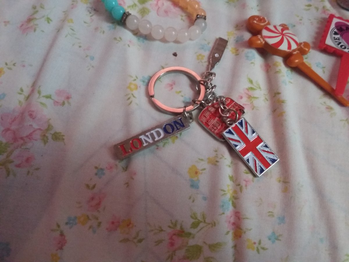 London keychain, bracelet, wallet, coins, flower crown, lovemail stick