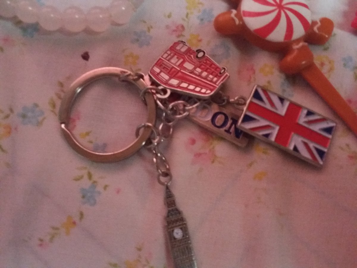London keychain, bracelet, wallet, coins, flower crown, lovemail stick