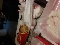 Mc donalds , chicken fillet, large fries , value meal , pineapple drink