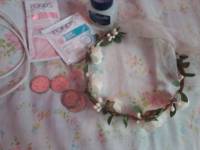 Ponds, petroleum jelly, flower crown, coin, charger