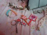 London keychain, bracelet, wallet, coins, flower crown, lovemail stick