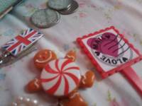 London keychain, bracelet, wallet, coins, flower crown, lovemail stick