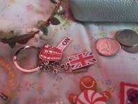 London keychain, bracelet, wallet, coins, flower crown, lovemail stick